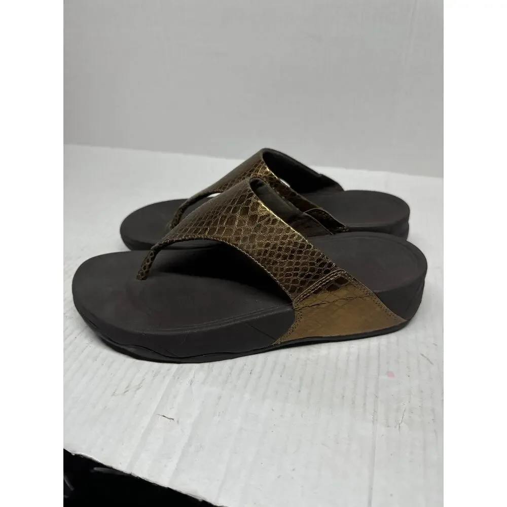 Fitflop Lulu Snake Skin Slide Sandal Casual Womens 560-012 Bronze Brown Size 8‎